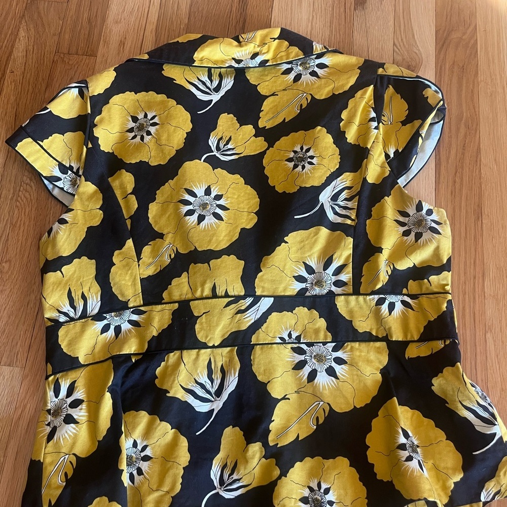 Elevenses Anthropologie Size 14 Yellow and Black Flower jacket - Picture 3 of 9